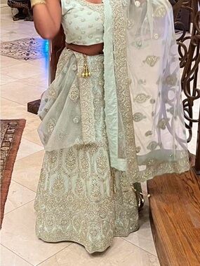 Embellished Mint Green Lehenga Set